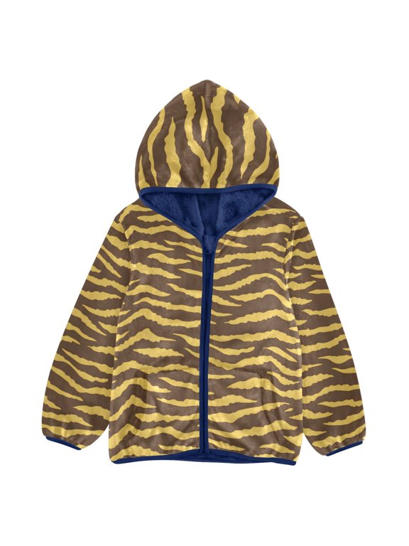 BZSMCE Double-Sided Sherpa Fleece Hooded Zipper Jacket Tiger Print Pattern Pattern Batik Dye Method Print Warm Outerwear