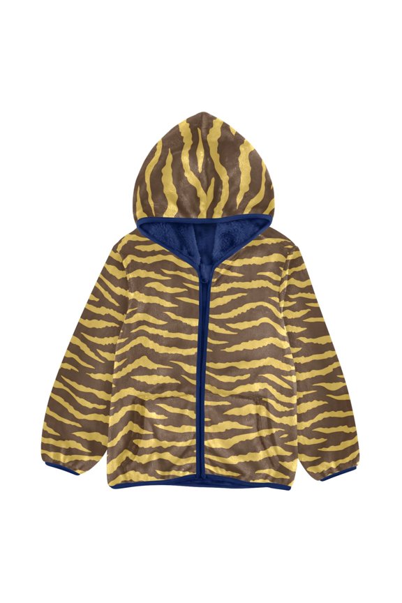 BZSMCE Double-Sided Sherpa Fleece Hooded Zipper Jacket Tiger Print Pattern Pattern Batik Dye Method Print Warm Outerwear