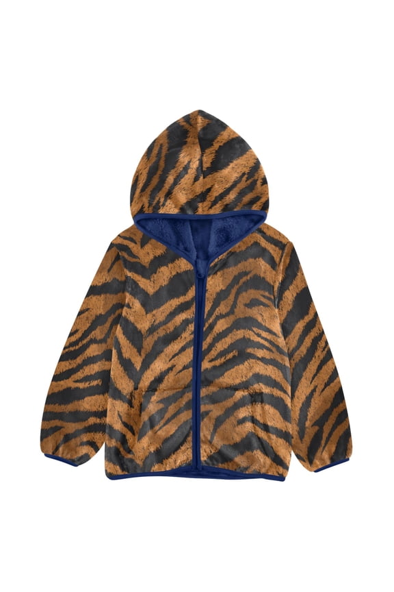 BZSMCE Double-Sided Sherpa Fleece Hooded Zipper Jacket Tiger Skin Pattern Pattern Batik Dye Method Print Warm Outerwear