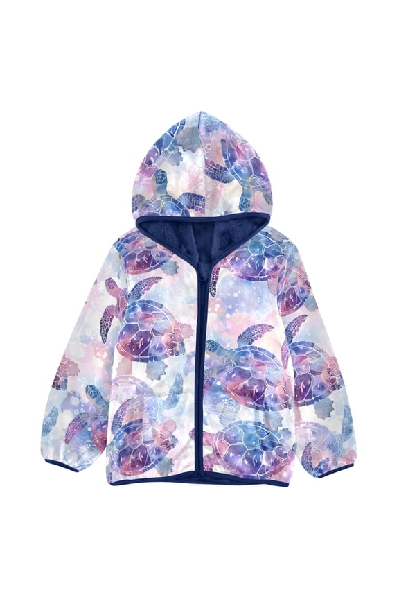 BZSMCE Double-Sided Sherpa Fleece Hooded Zipper Jacket Turtle Fantasy Pattern Pattern Batik Dye Method Print Warm Outerwear