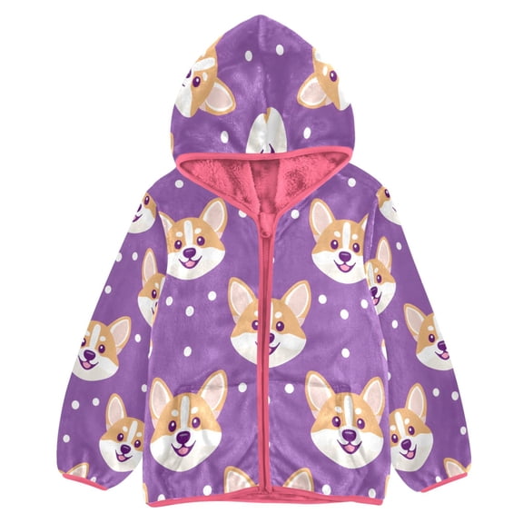 BZSMCE Double-Sided Sherpa Fleece Hooded Zipper Jacket Pink Animal Patterns Print Warm Outerwear