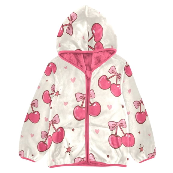 BZSMCE Double-Sided Sherpa Fleece Hooded Zipper Jacket Pink Butterfly and Butterfly Print Warm Outerwear