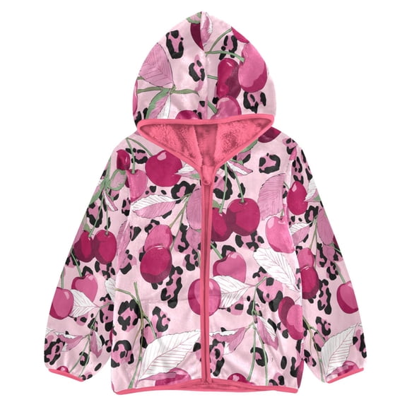 BZSMCE Double-Sided Sherpa Fleece Hooded Zipper Jacket Pink Leopard Print Skin Pattern Print Warm Outerwear