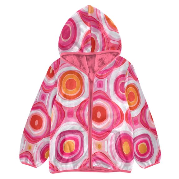 BZSMCE Double-Sided Sherpa Fleece Hooded Zipper Jacket Pink Mystical Pattern Print Warm Outerwear