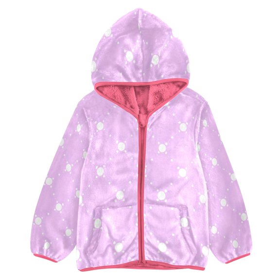 BZSMCE Double-Sided Sherpa Fleece Hooded Zipper Jacket Pink Pattern Purple Pattern Print Warm Outerwear