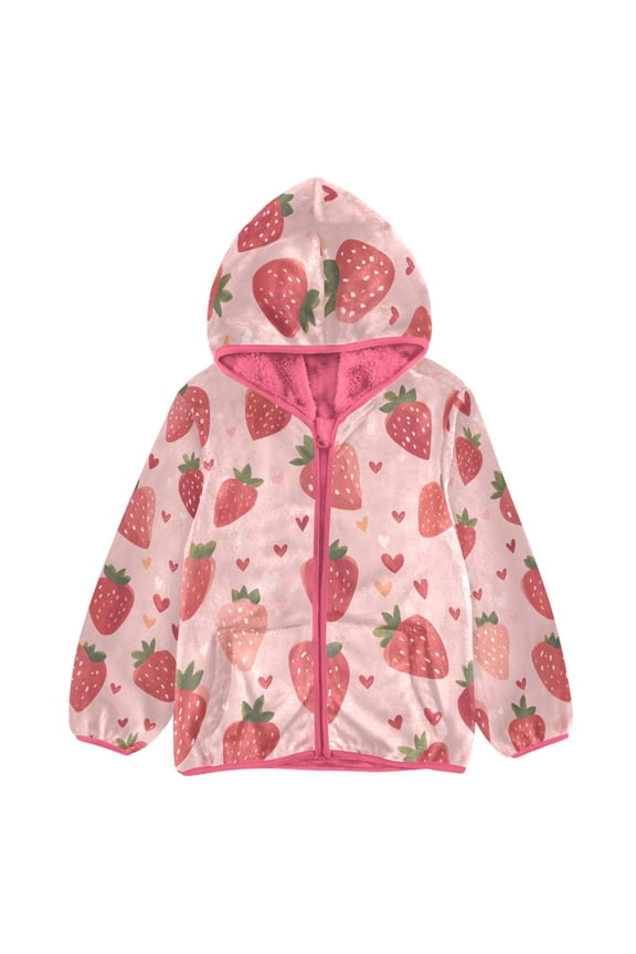 BZSMCE Double-Sided Sherpa Fleece Hooded Zipper Jacket Pink Sokai Aishin Print Warm Outerwear