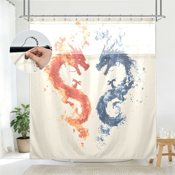 BZSMCE Dragon Fire Pattern Bathroom Shower Curtain Set with Hooks Waterproof Double Layer Fabric 7278 Inch