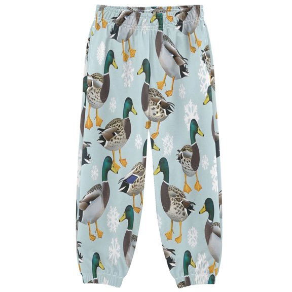 BZSMCE Duck Snow Pattern Print Elastic Waist Jogger Pants Lightweight Wind Resistant Casual Athletic Trousers with Cuffed Ankles & Side Pockets