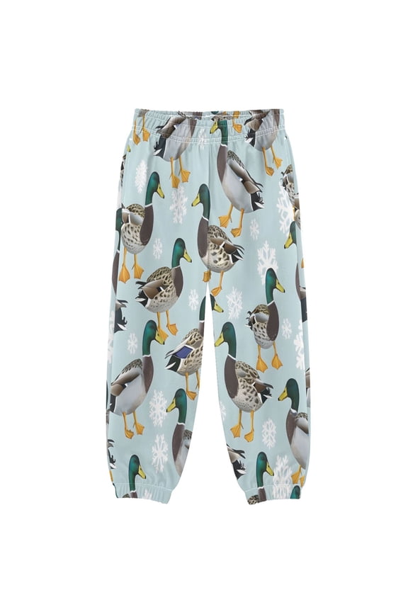BZSMCE Duck Snow Pattern Print Elastic Waist Jogger Pants Lightweight Wind Resistant Casual Athletic Trousers with Cuffed Ankles & Side Pockets