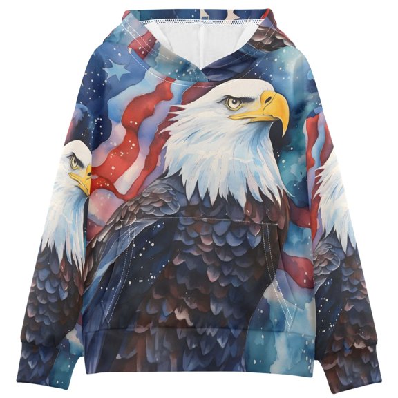 BZSMCE Eagle Print Hoodie Casual Pullover Sweatshirt With Kangaroo Pocket