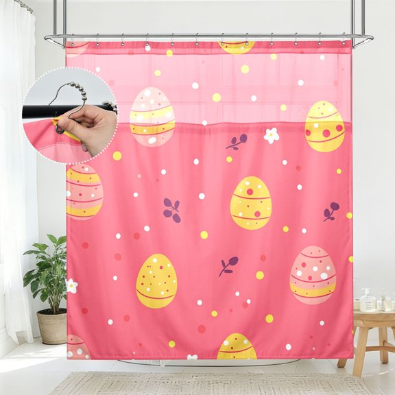 BZSMCE Egg Tile Pink Pattern Pattern Bathroom Shower Curtain Set with Hooks Waterproof Double Layer Fabric 7278 Inch
