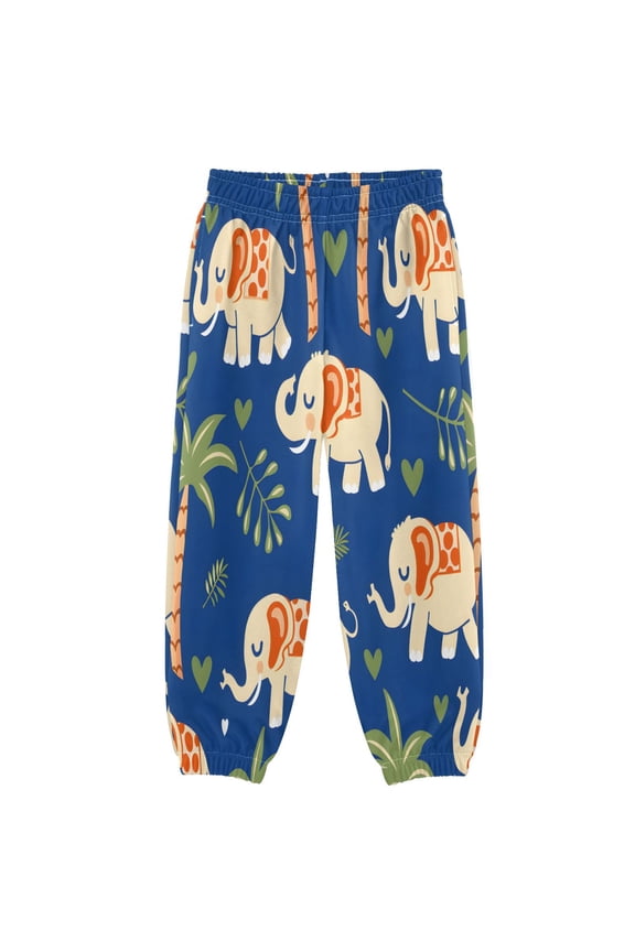 BZSMCE Elephants with Palm Trees Pattern Print Elastic Waist Jogger Pants Lightweight Wind Resistant Casual Athletic Trousers with Cuffed Ankles & Side Pockets