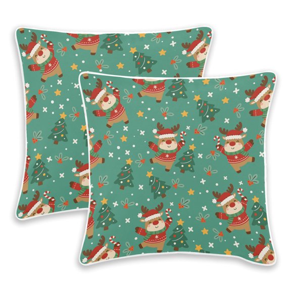BZSMCE Elk Merry Christmas Pattern Throw Pillow Covers Set of 2 Decorative Pillow Cases Covers for Sofa Bed Living Room