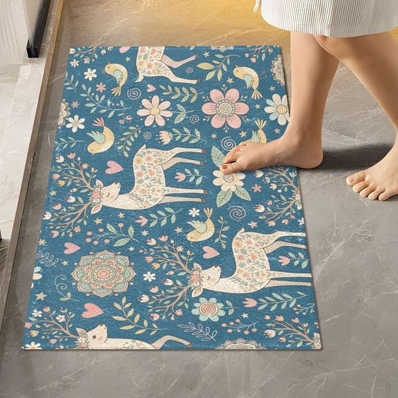 BZSMCE Elk Pattern Pattern 2-Piece Non-Slip Absorbent Bathroom Rug Set, Soft Bath Mat & Toilet Rug