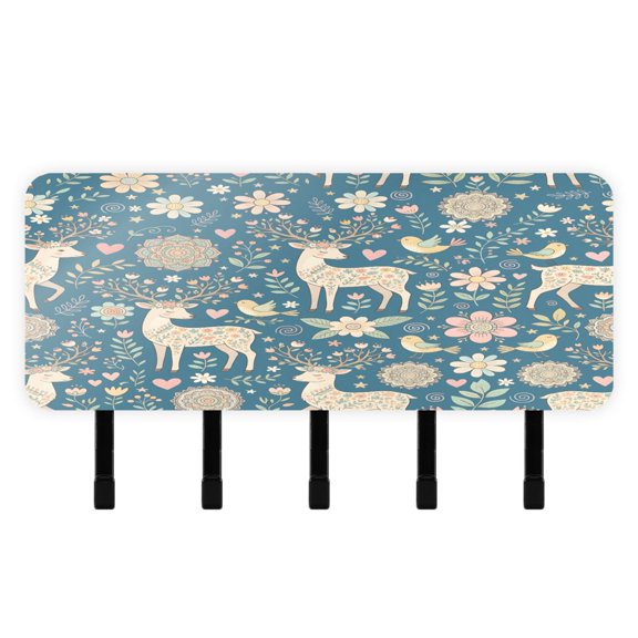 BZSMCE Elk Pattern Print Mount Hook Rack 5Hook Acrylic ReversePrint Wall Hanger With Hidden Storage Compartment