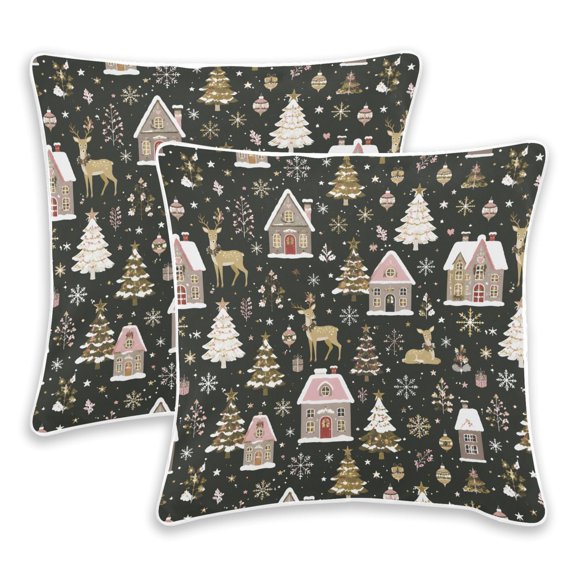 BZSMCE Elk Snowflake Christmas Tree Pattern Throw Pillow Covers Set of 2 Decorative Pillow Cases Covers for Sofa Bed Living Room
