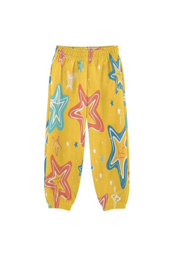 BZSMCE Five-pointed Star Colorful Pattern Print Elastic Waist Jogger Pants Lightweight Wind Resistant Casual Athletic Trousers with Cuffed Ankles & Side Pockets
