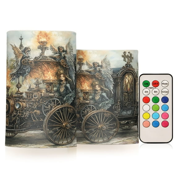 BZSMCE Flameless Candles LED Lights Art Steampunk Train Painting Creativity Battery Candles