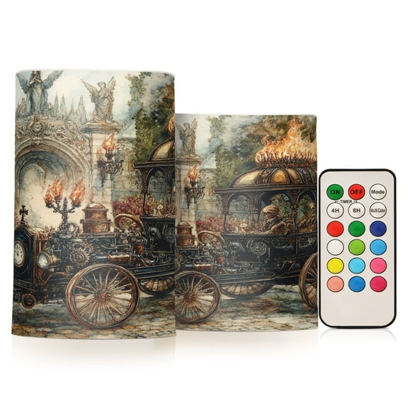 BZSMCE Flameless Candles LED Lights Art Steampunk Train Printing Creativity Battery Candles