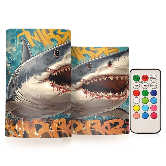 BZSMCE Flameless Candles LED Lights Attack Sharks Pattern Creativity Battery Candles