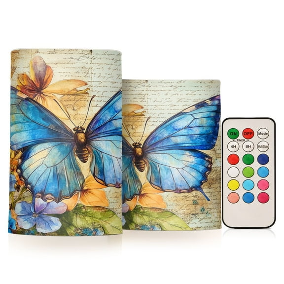 BZSMCE Flameless Candles LED Lights Blue Butterfly Printed Creativity Battery Candles