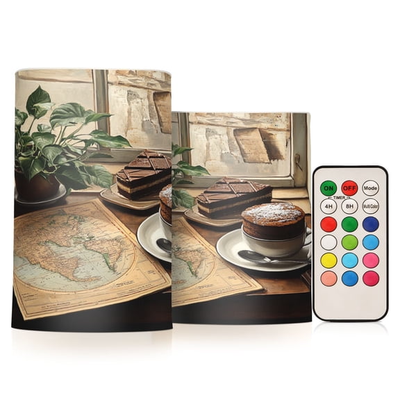 BZSMCE Flameless Candles LED Lights Coffee and Chocolate Cake Painting Creativity Battery Candles