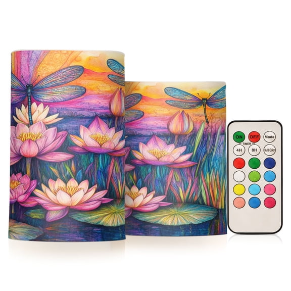 BZSMCE Flameless Candles LED Lights Colorful Dragonflies Painting Creativity Battery Candles