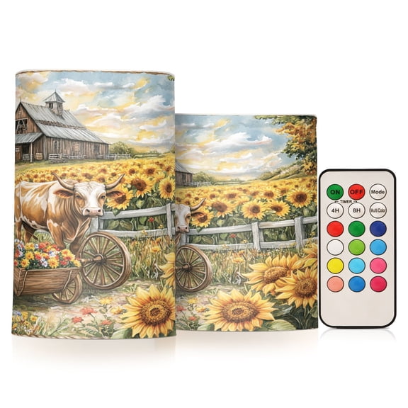 BZSMCE Flameless Candles LED Lights Cow Sunflowers Barn and Cart Creativity Battery Candles