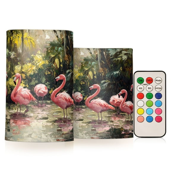BZSMCE Flameless Candles LED Lights Flamingos Frolicking in The Forest Pattern Creativity Battery Candles
