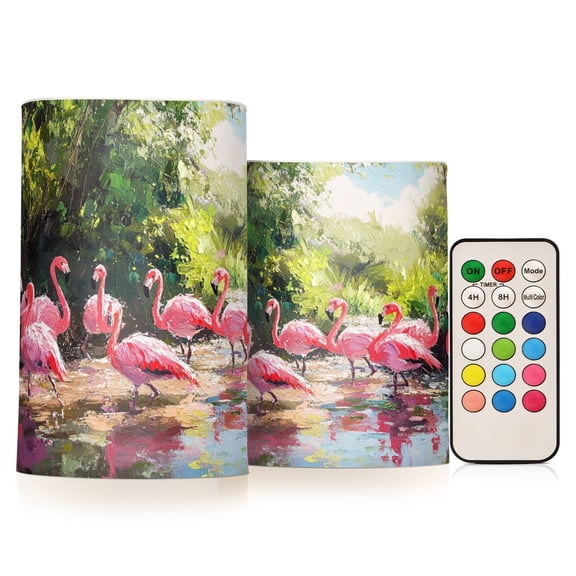BZSMCE Flameless Candles LED Lights Flamingos in The Forest Creativity Battery Candles