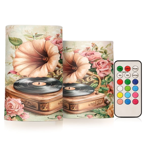 BZSMCE Flameless Candles LED Lights Gramophone Surrounded by Roses Creativity Battery Candles