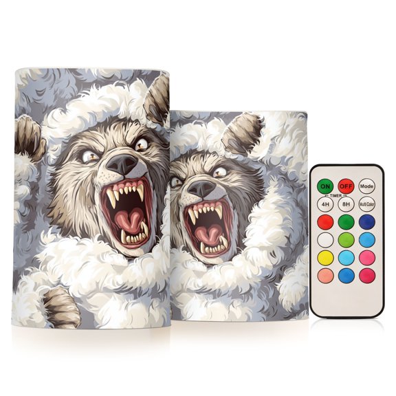 BZSMCE Flameless Candles LED Lights Grey Wofl Pattern Creativity Battery Candles