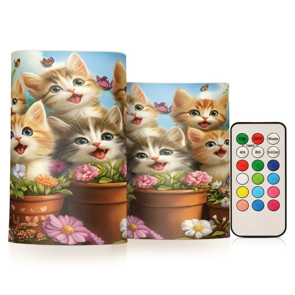 BZSMCE Flameless Candles LED Lights Kittens in Flower Garden Creativity Battery Candles