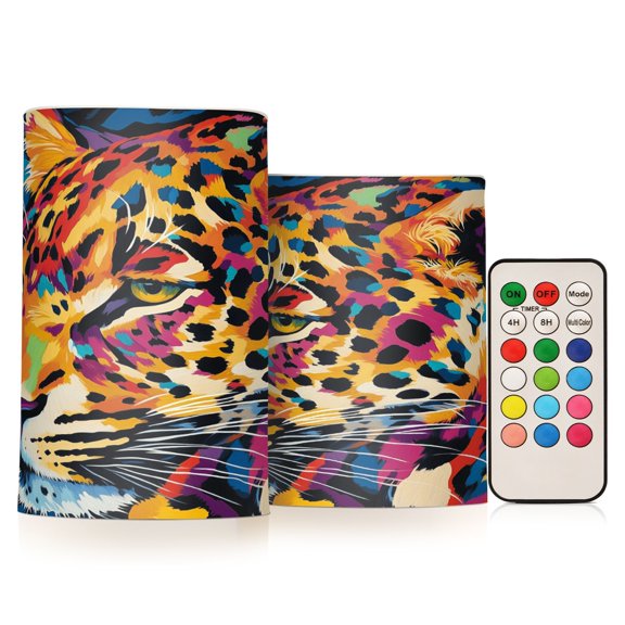 BZSMCE Flameless Candles LED Lights Leopard Colorful Pattern Creativity Battery Candles