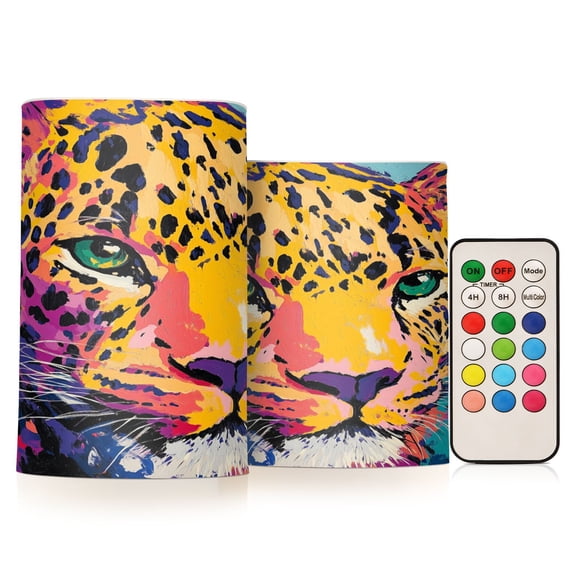 BZSMCE Flameless Candles LED Lights Leopard Colorful Print Creativity Battery Candles