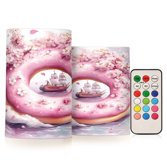 BZSMCE Flameless Candles LED Lights Llustration Doughnut with Ship Creativity Battery Candles
