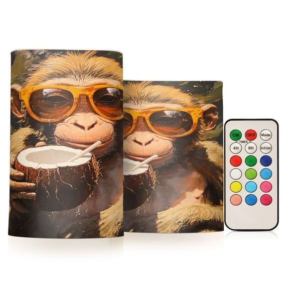 BZSMCE Flameless Candles LED Lights Monkey with Glass Drinking Coconut Creativity Battery Candles
