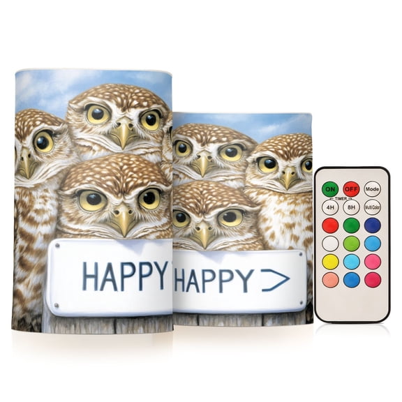 BZSMCE Flameless Candles LED Lights Owls Hold in Happy Creativity Battery Candles