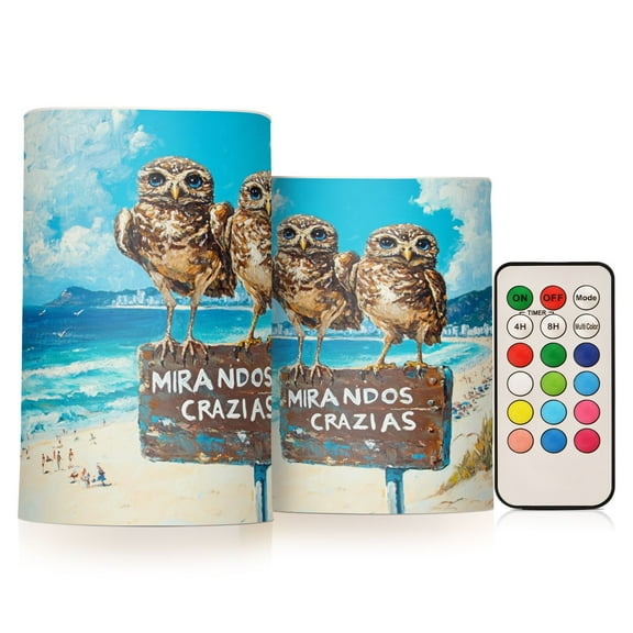 BZSMCE Flameless Candles LED Lights Owls Stand by The Sea Creativity Battery Candles