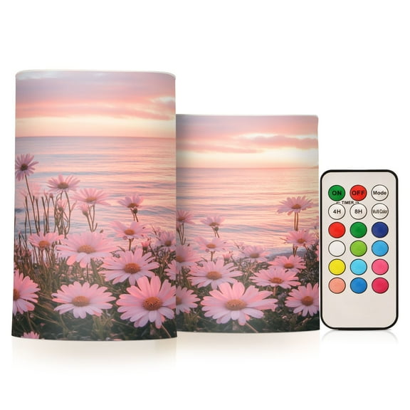 BZSMCE Flameless Candles LED Lights Pink Daisies Sea Creativity Battery Candles