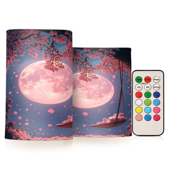 BZSMCE Flameless Candles LED Lights Pink Moon Pattern Creativity Battery Candles