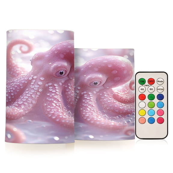 BZSMCE Flameless Candles LED Lights Pink Octopuses Pattern Creativity Battery Candles