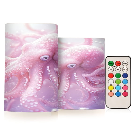 BZSMCE Flameless Candles LED Lights Pink Octopuses Printed Creativity Battery Candles