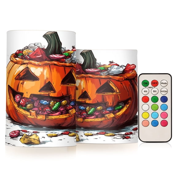 BZSMCE Flameless Candles LED Lights Pumpkin Candy Painting Creativity Battery Candles