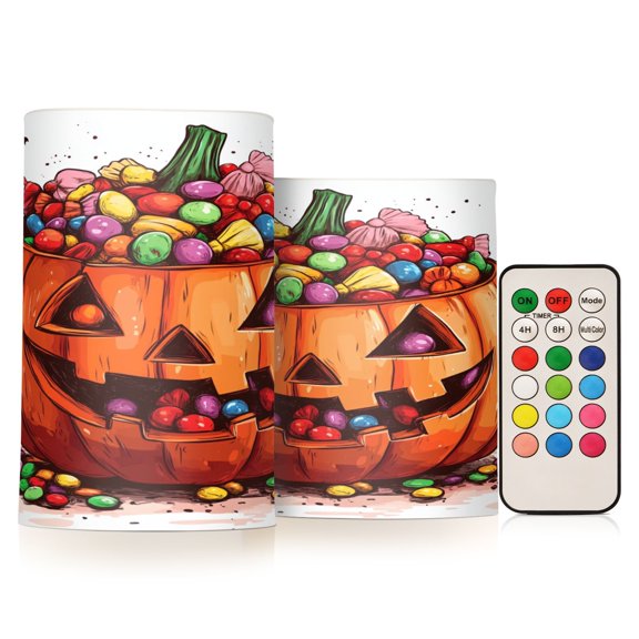 BZSMCE Flameless Candles LED Lights Pumpkin Candy Pattern Creativity Battery Candles