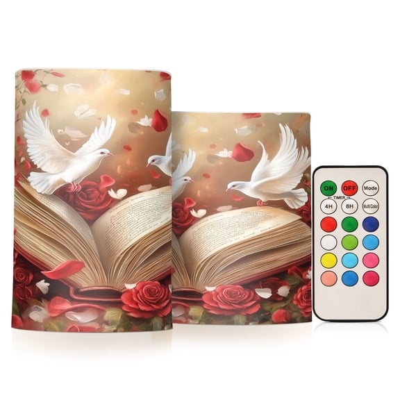 BZSMCE Flameless Candles LED Lights Red Roses White Doves Printing Creativity Battery Candles