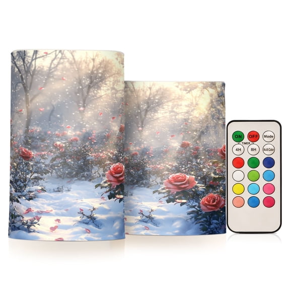 BZSMCE Flameless Candles LED Lights Roses Blooming in Snowy Forest Creativity Battery Candles