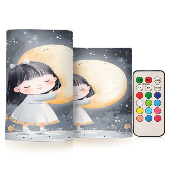 BZSMCE Flameless Candles LED Lights Sleeping Gril Holding The Moon Creativity Battery Candles