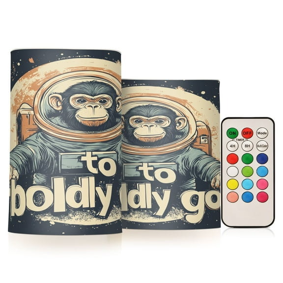 BZSMCE Flameless Candles LED Lights Space Monkey Print Creativity Battery Candles