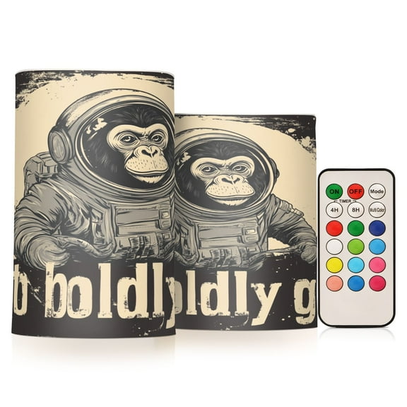 BZSMCE Flameless Candles LED Lights Space Monkey Printing Creativity Battery Candles